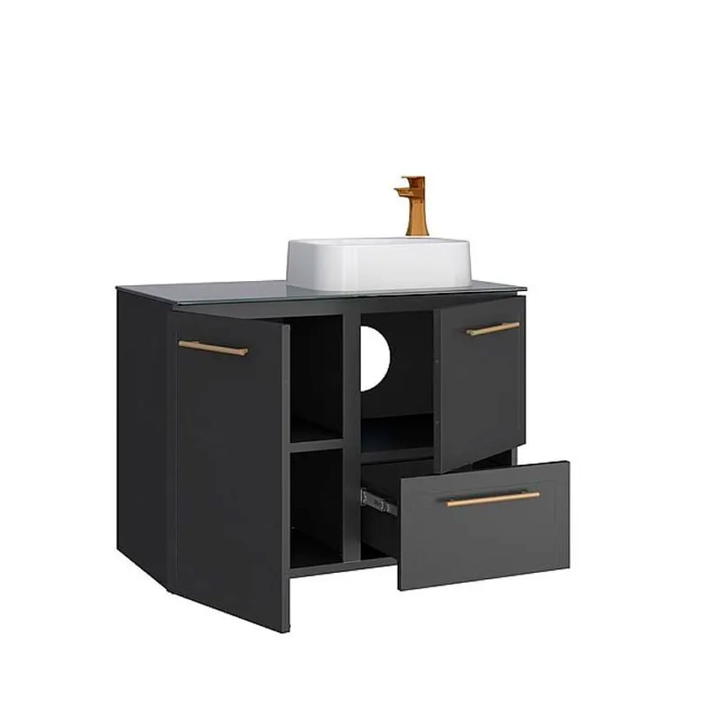 Gabinete Para Banheiro em Madeira Jequitibá Com Preto Osaka